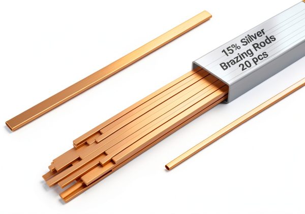 15% Silver Brazing Rods AWS BCuP-5 20 Sticks Silver Solder Phos Copper Brazing Alloys Flat Welding Rods 0.050"x1/8"x10" for Air Conditioning, Refrigerator, Cold Storage, and HVAC Units-0